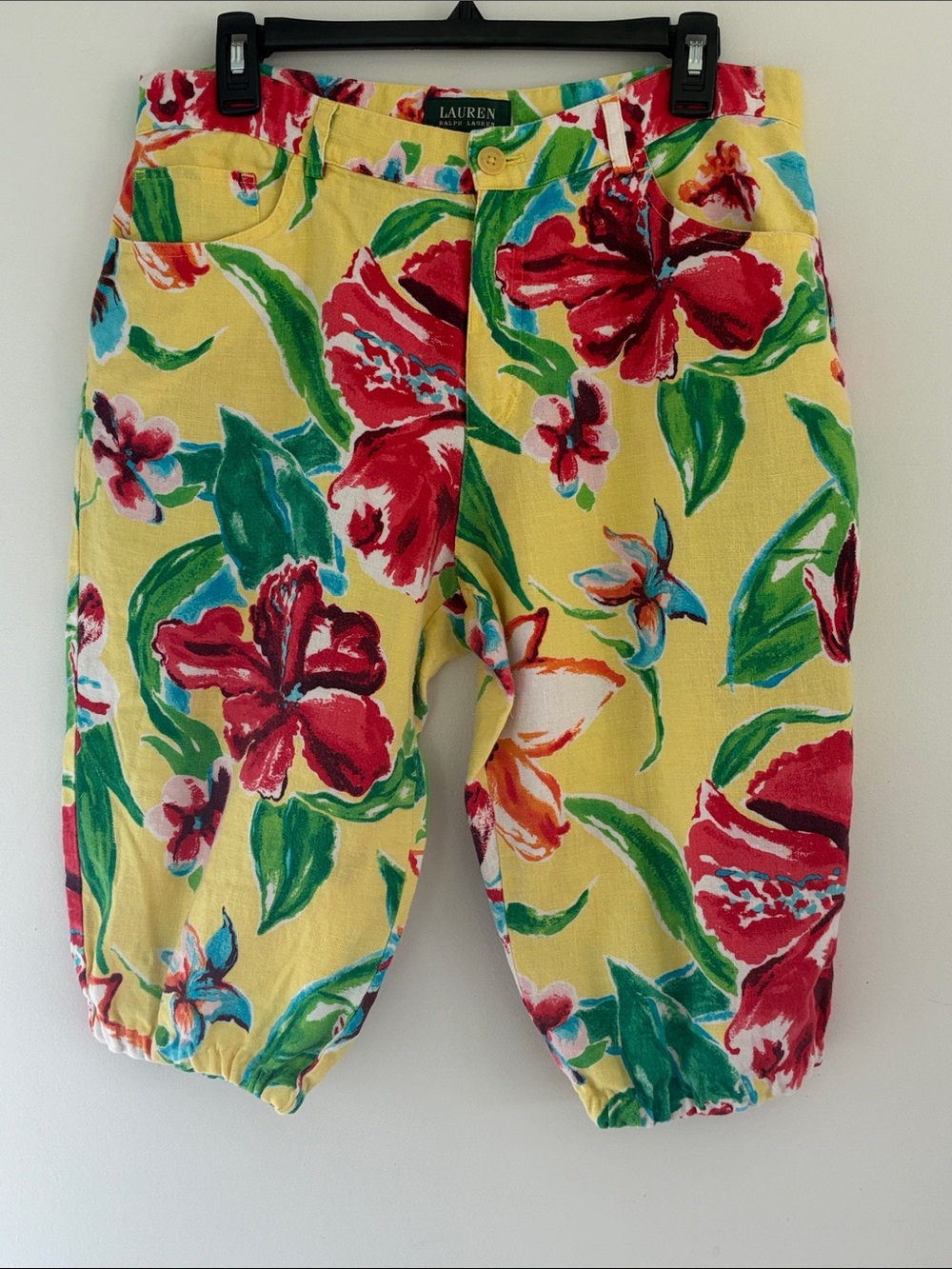 Ralph Lauren Yellow Floral Bermuda Shorts Red & Green Print